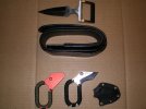 Bowen Belt Buckle Knive with 30 inch belt, Ken Brock Hideaway knife with sheath and trainer 4.50.jpg