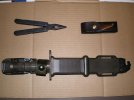 Black Leatherman Tool with leather sheath, Lancay M9 Bayonet with wire cutting sheath.jpg