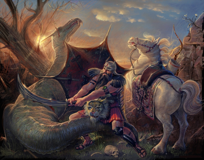 Rostam_slaying_the_Dragon_by_Adel_Adili.jpg
